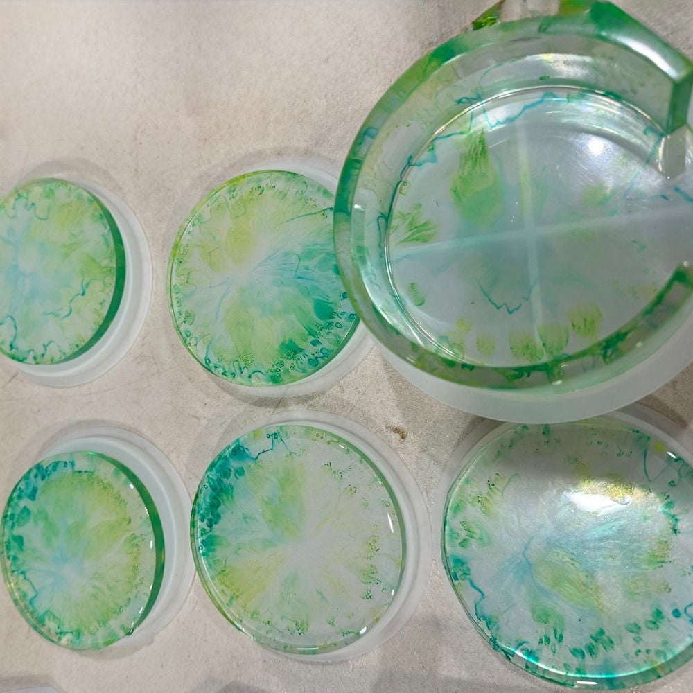 Green Resin Coasters and holder